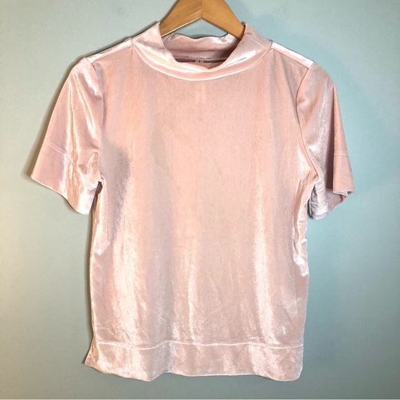 Anthropologie Rose Velvet Mock Neck Shirt. Size small. - Picture 3 of 11